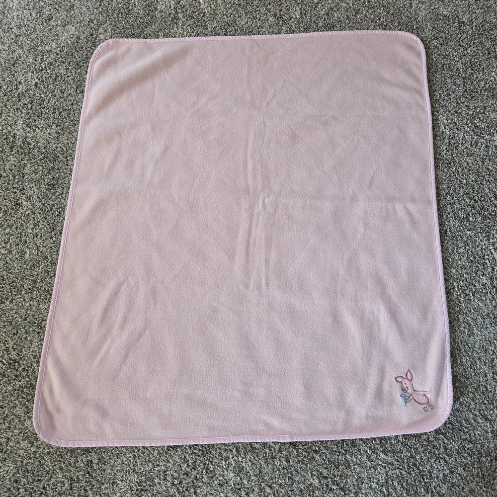Disney Piglet Baby Blanket Infant Pink Fleece Gingham Trim Excellent Embroidered
